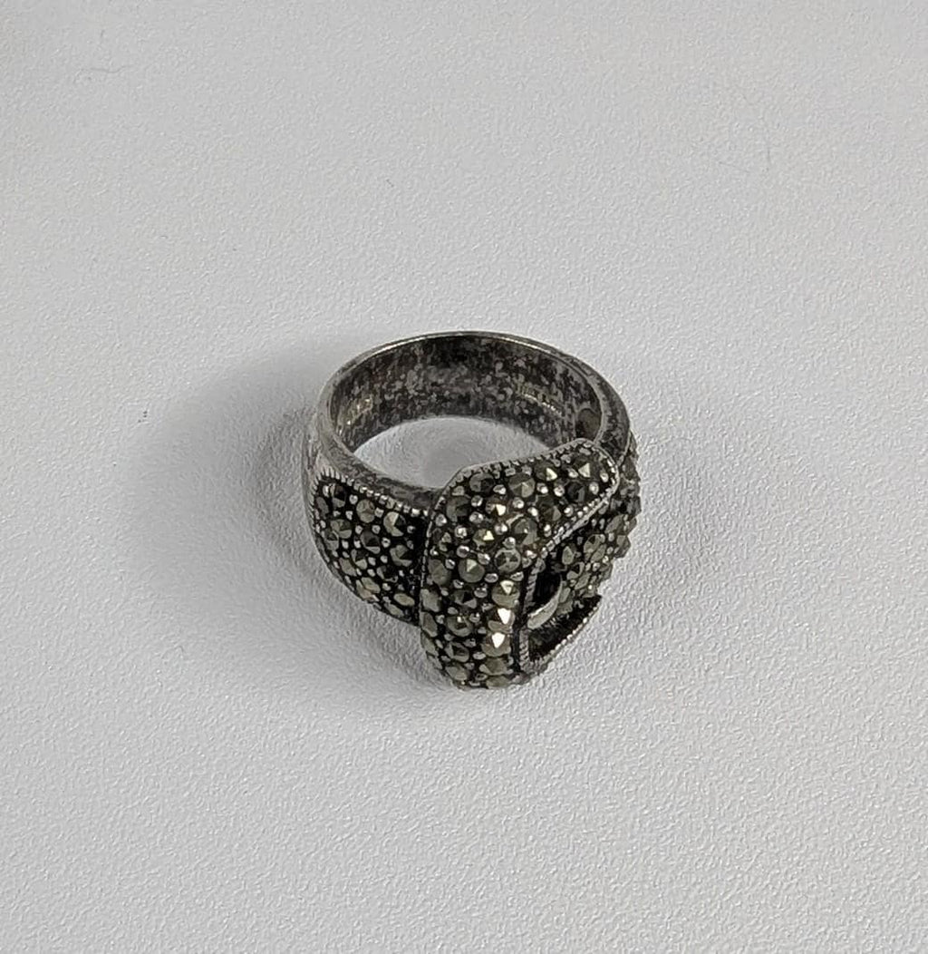 Sterling Silver and Marcasite ATI Belt Buckle Statement ring size 6