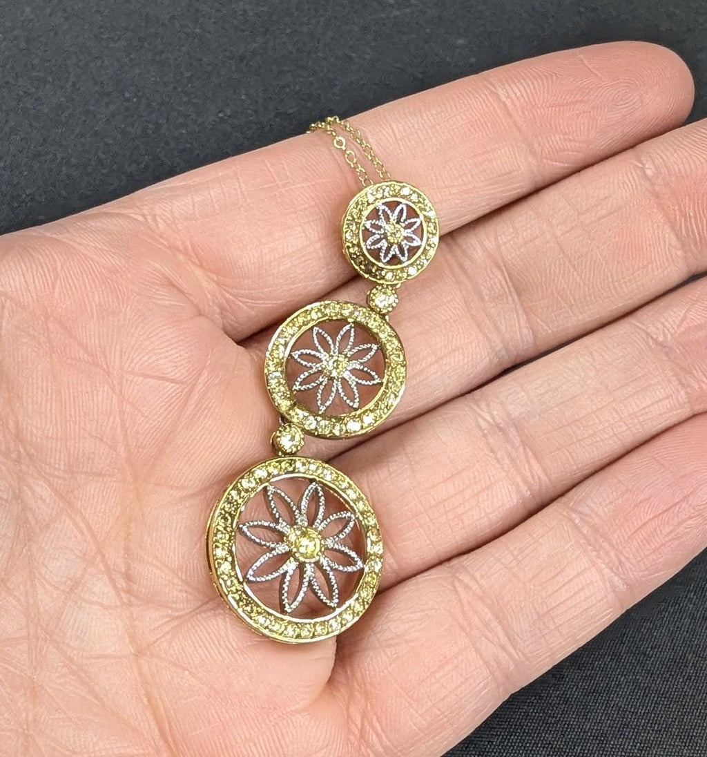 Sterling Silver Gold Overlay Peridot Stone Flower Pendant Necklace