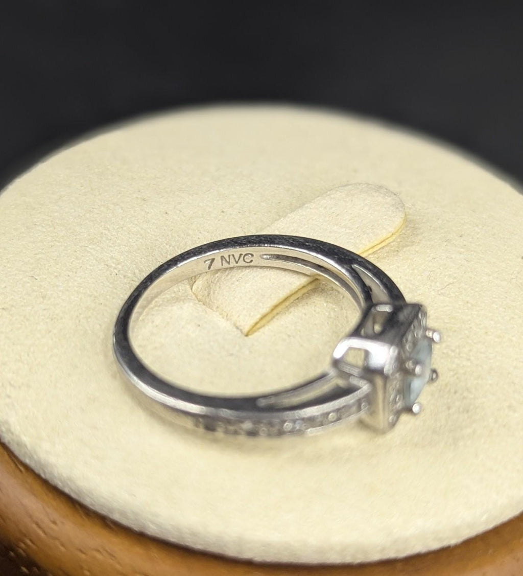Sterling Silver Light Blue Topaz Solitaire With Clear Stone Accents, Ring Size 6.75