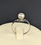 Sterling Silver 6mm Pearl Ring With CZ accent stone Size 7