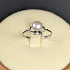 Sterling Silver 6mm Pearl Ring With CZ accent stone Size 7