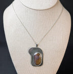 Vintage Art Deco Moss Agate Sterling Silver Pendant on 18" Chain
