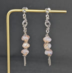 Iridescent Pink Czech Glass Dangle Earrings - Sterling Silver Statement Jewelry