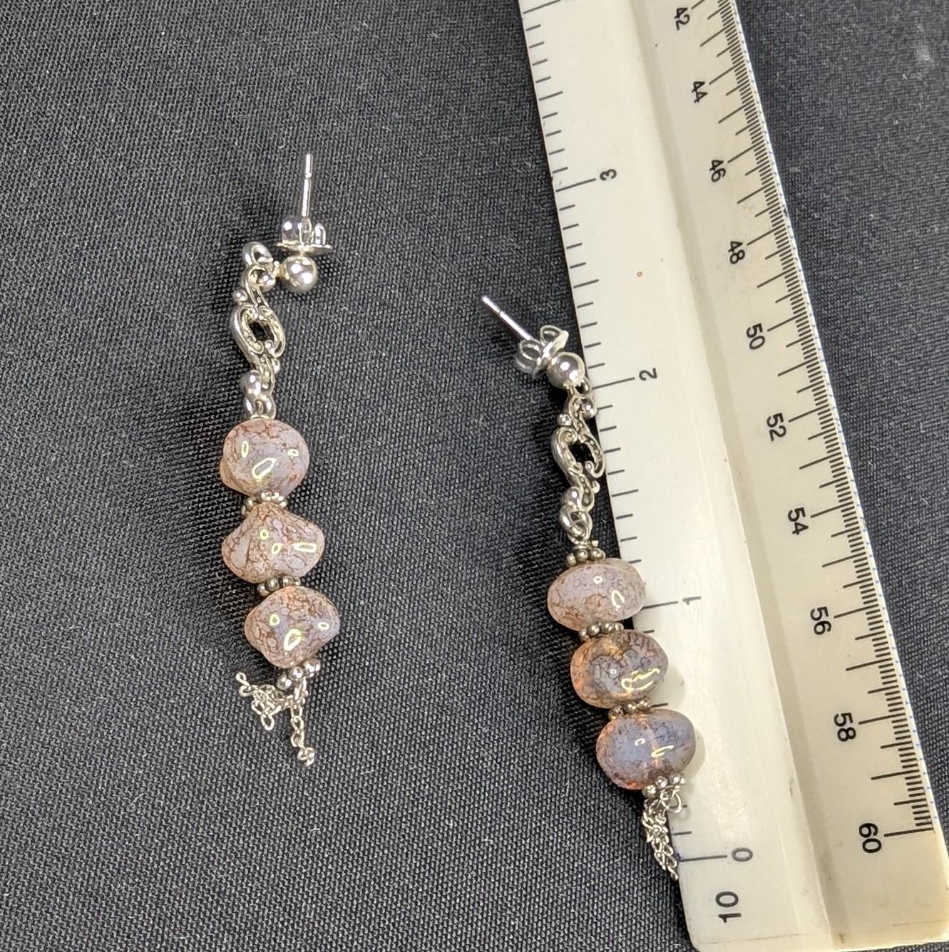 Iridescent Pink Czech Glass Dangle Earrings - Sterling Silver Statement Jewelry
