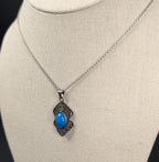Vintage Sterling silver and Turquoise Filigree Pendant Necklace on "16 925 chain