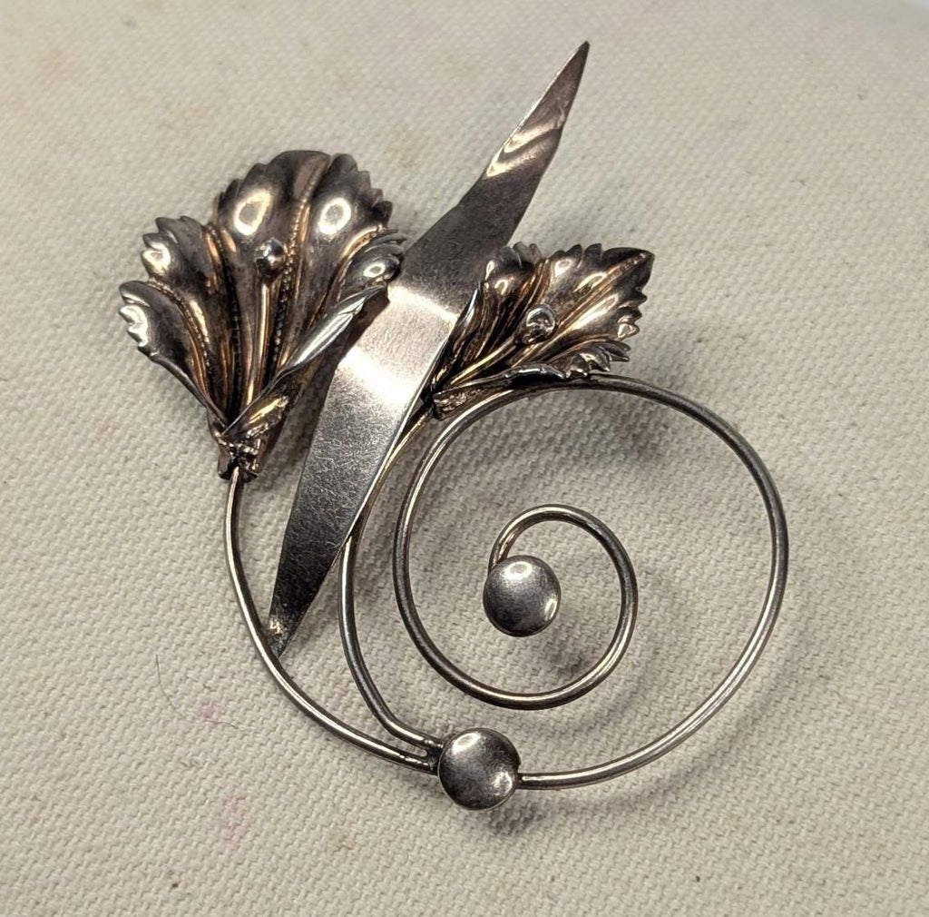 Vintage Hand Made Sterling Silver Calla Lily Brooch Art Nouveau with Copper tone finish