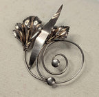 Vintage Hand Made Sterling Silver Calla Lily Brooch Art Nouveau with Copper tone finish