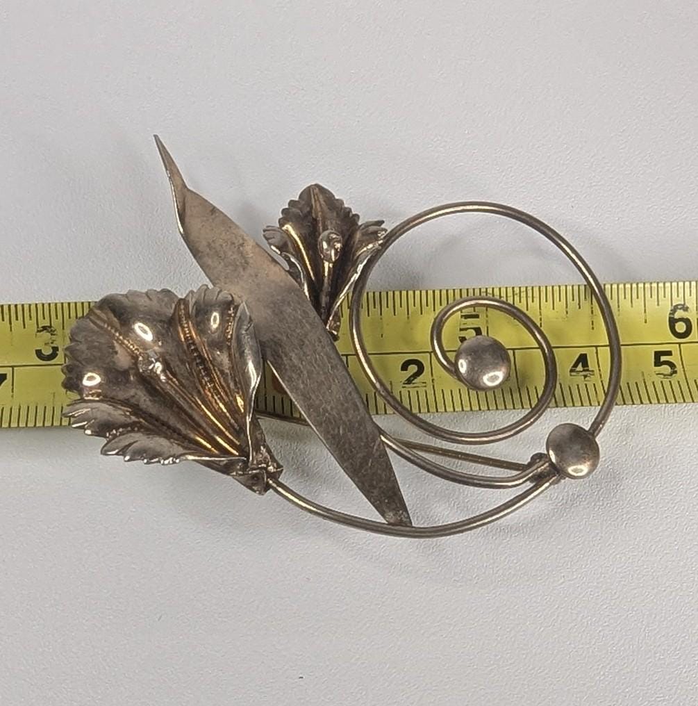 Vintage Hand Made Sterling Silver Calla Lily Brooch Art Nouveau with Copper tone finish