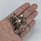 Vintage Hand Made Sterling Silver Calla Lily Brooch Art Nouveau with Copper tone finish