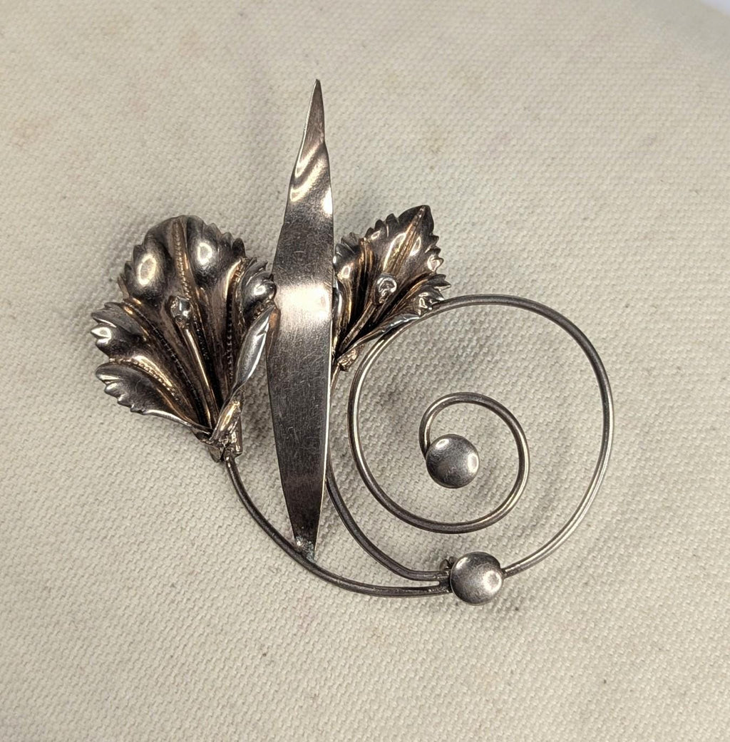Vintage Hand Made Sterling Silver Calla Lily Brooch Art Nouveau with Copper tone finish