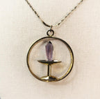 Vintage  Gothic Amethyst Dagger Pendant Necklace, Gold Vermeil over Sterling