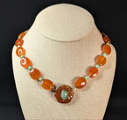 Vintage Carnelian, Jade, & 14k Gold Necklace, Estate Statement Choker
