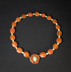 Vintage Carnelian, Jade, & 14k Gold Necklace, Estate Statement Choker