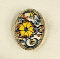 Faux Plique A Jour Overlay Shadow Box Features Oval Brooch Pin