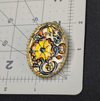 Faux Plique A Jour Overlay Shadow Box Features Oval Brooch Pin