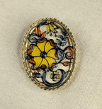 Faux Plique A Jour Overlay Shadow Box Features Oval Brooch Pin