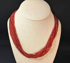 Vintage Red Glass Beaded Multi Strand Necklace with Brass Closure