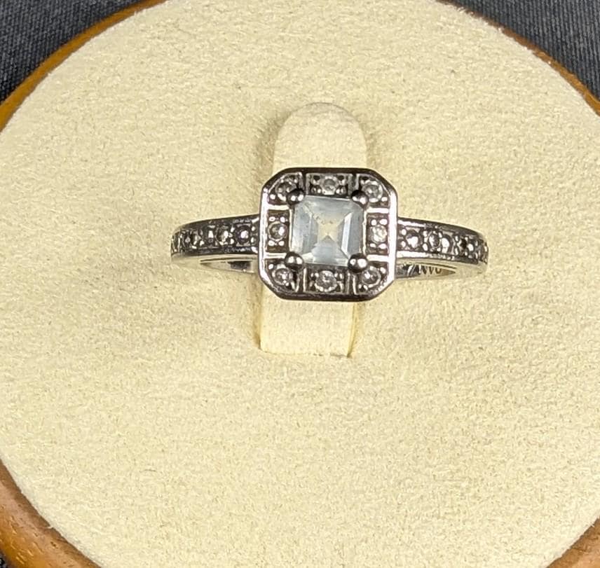 Sterling Silver Light Blue Topaz Solitaire With Clear Stone Accents, Ring Size 6.75