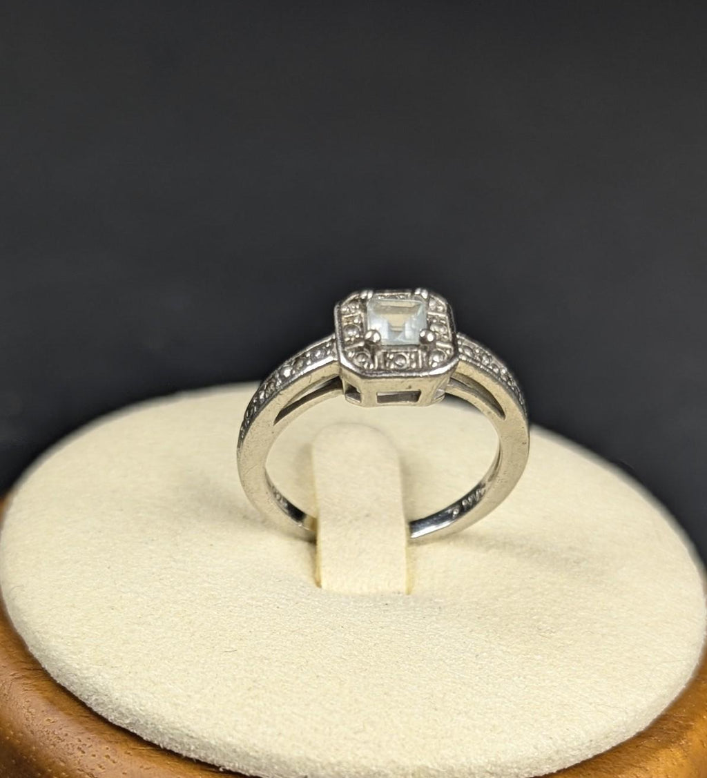 Sterling Silver Light Blue Topaz Solitaire With Clear Stone Accents, Ring Size 6.75