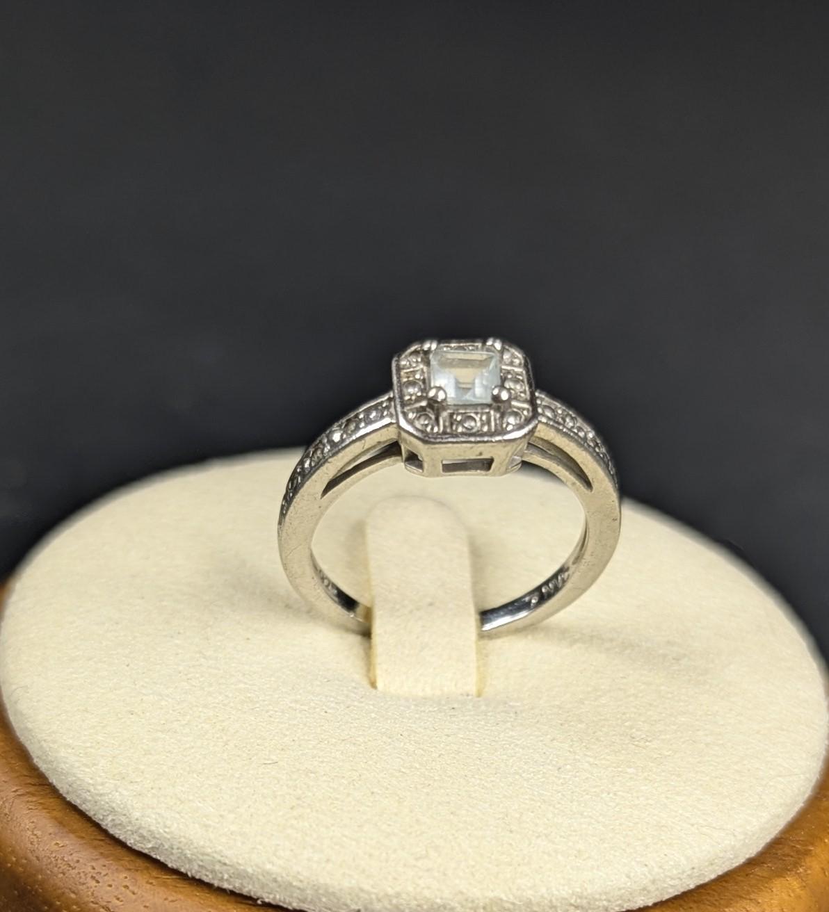 Sterling Silver Light Blue Topaz Solitaire With Clear Stone Accents, Ring Size 6.75
