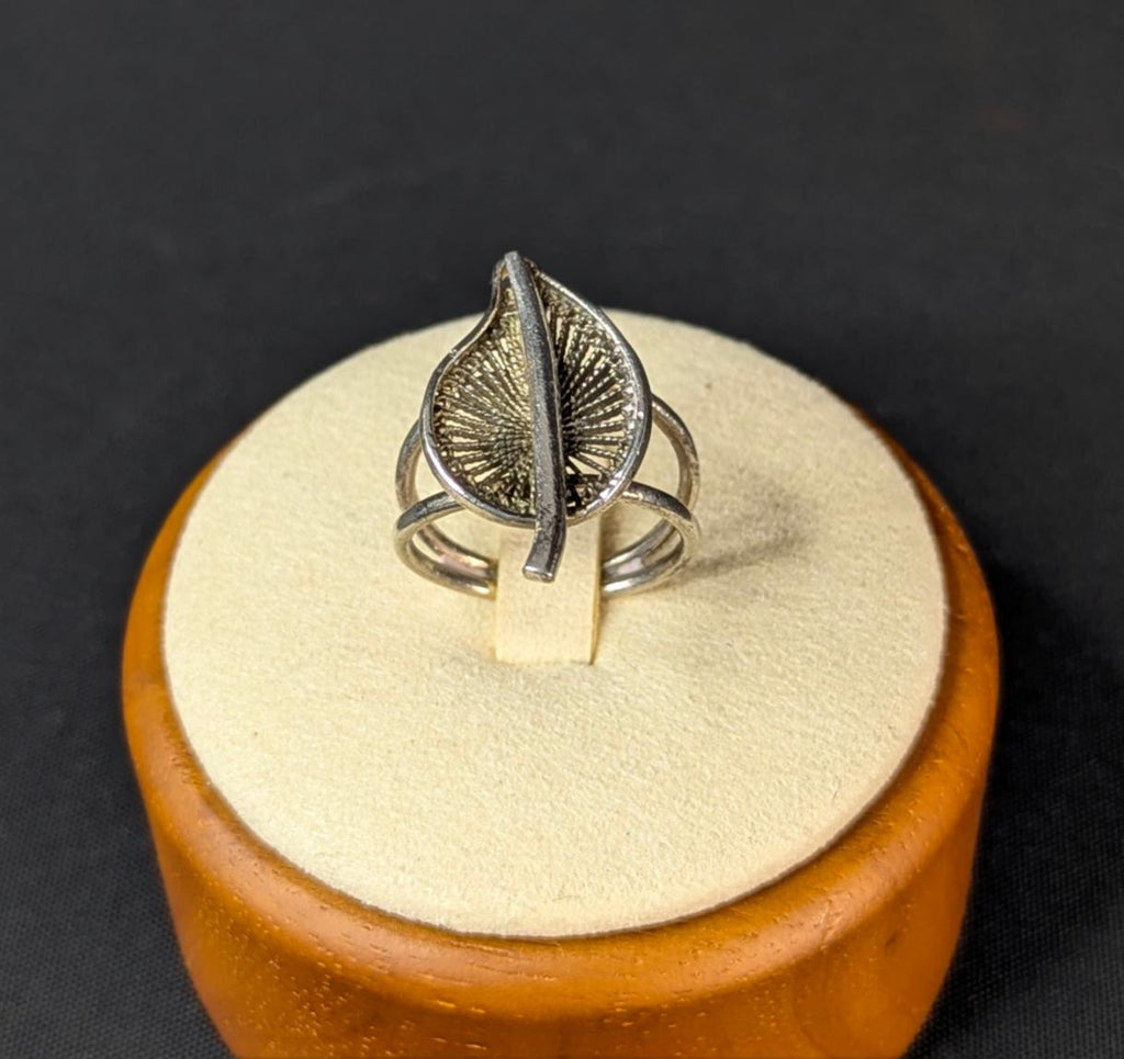 Vintage Filigree Poplar Leaf Ring: Handmade 925 Sterling Silver, Size 6.75-7