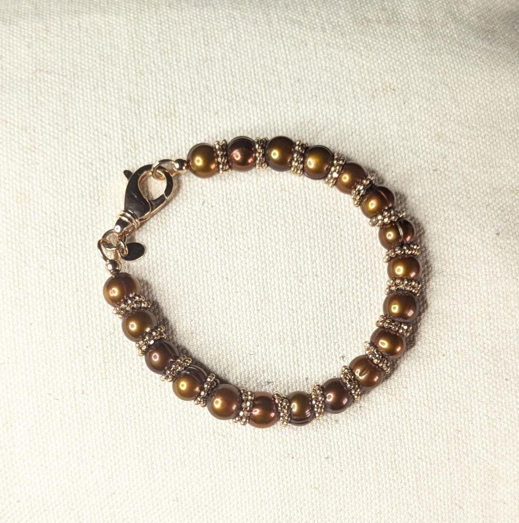 Vintage Honora Bronze Freshwater Pearl and Gold Tone Beaded Bracelet