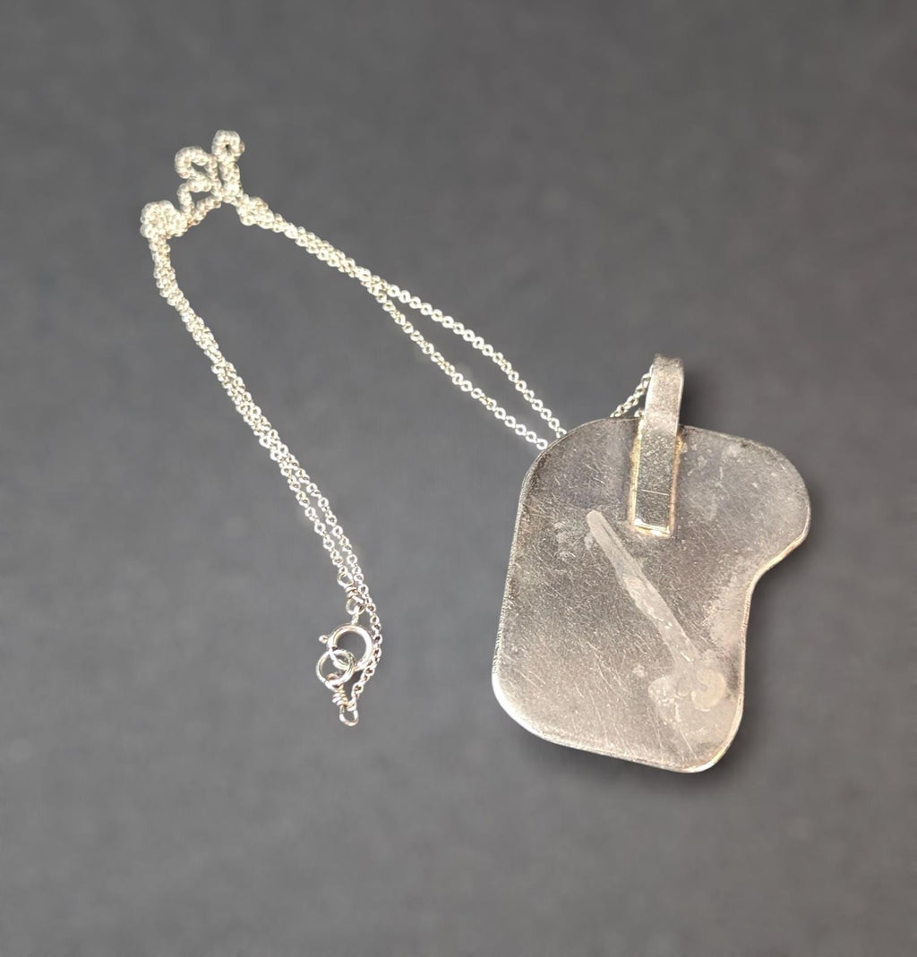 Vintage Art Deco Moss Agate Sterling Silver Pendant on 18" Chain