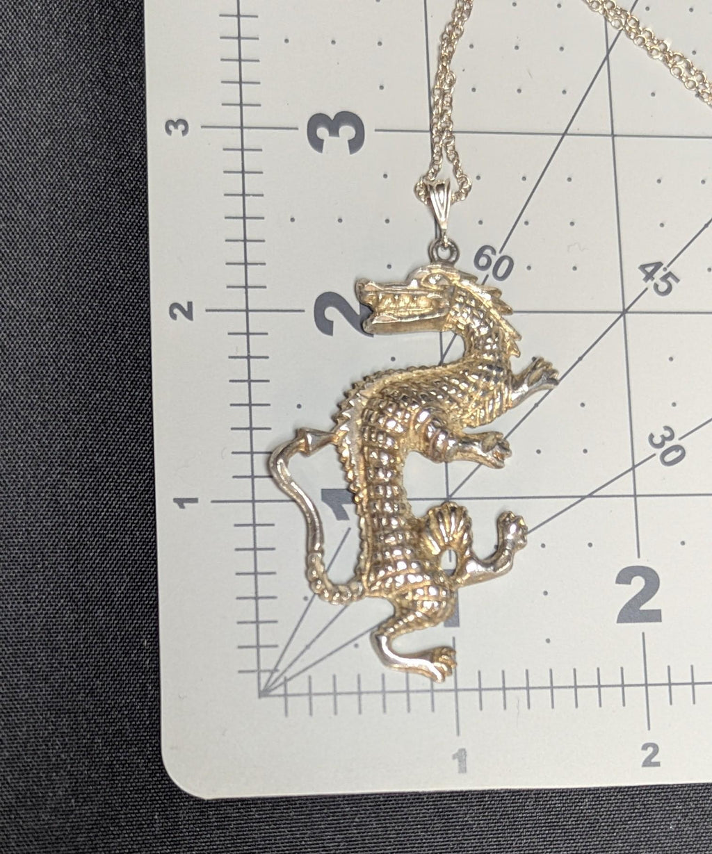 Vintage Sterling Silver Dancing Dragon Pendant Necklace: Gold Vermeil, 20" Chain