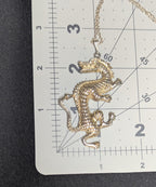 Vintage Sterling Silver Dancing Dragon Pendant Necklace: Gold Vermeil, 20" Chain