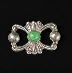 Vintage Mexico Sterling Silver and Green Malachite Cabochon Brooch