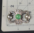 Vintage Mexico Sterling Silver and Green Malachite Cabochon Brooch