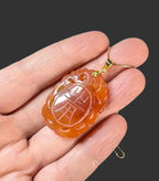 Vintage Carved Carnelian Pendant: Shou Longevity Symbol, Gold Over Sterling