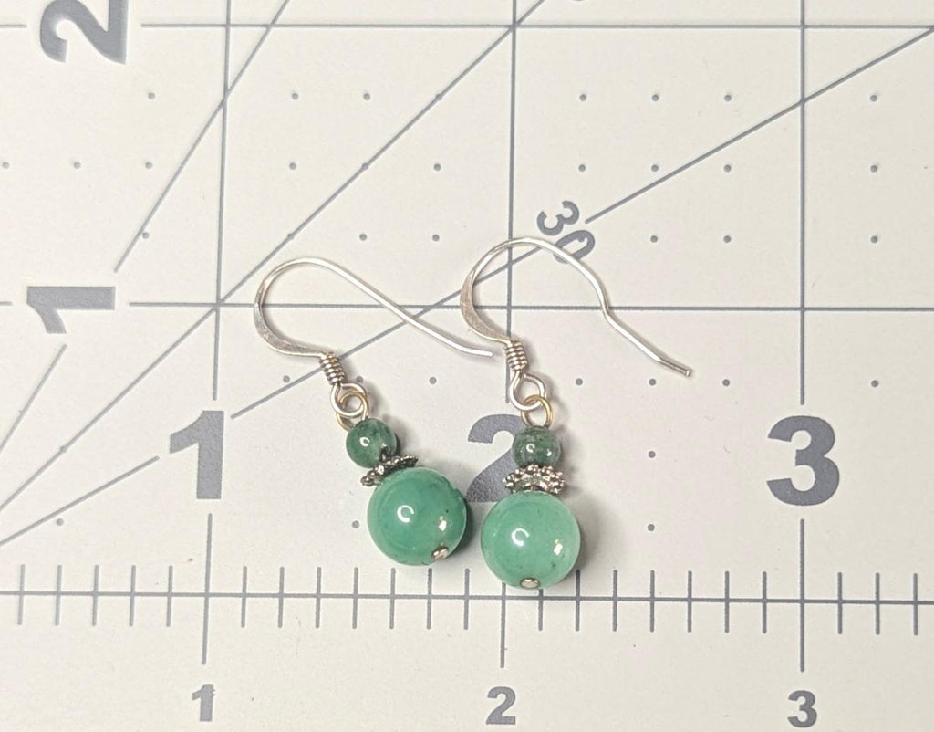 Vintage Polished Green Aventurine and sterling silver drop earrings.
