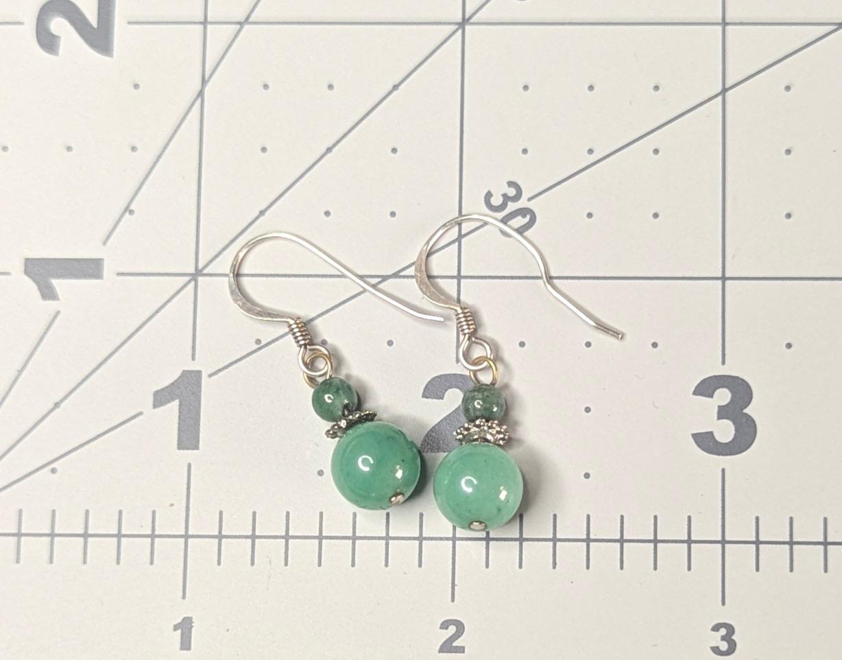 Vintage Polished Green Aventurine and sterling silver drop earrings.