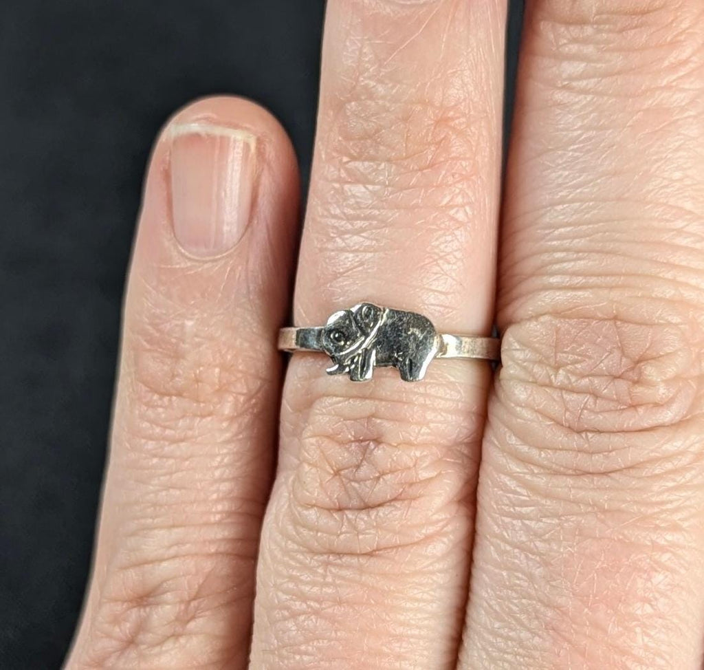 Dainty Vintage Lucky Elephant Ring, 925 Sterling Silver