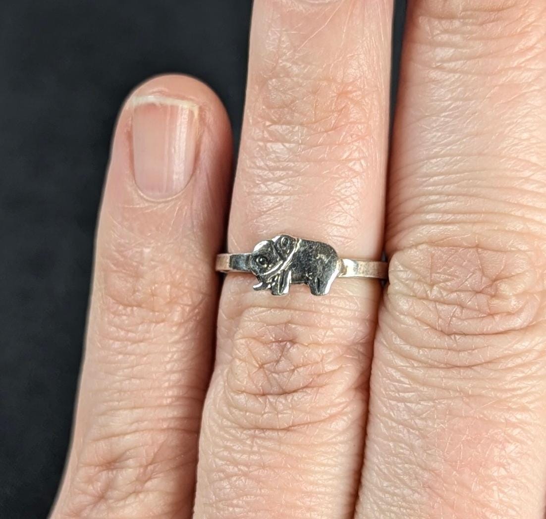 Dainty Vintage Lucky Elephant Ring, 925 Sterling Silver