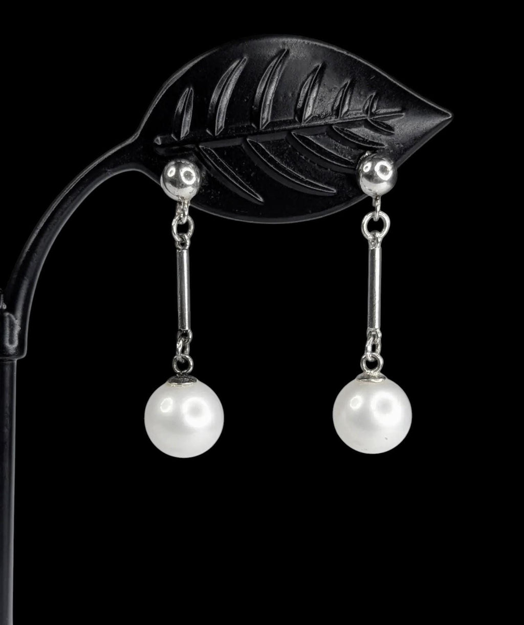Vintage Sterling Silver and Saltwater Pearl Drop Post Back Earrings