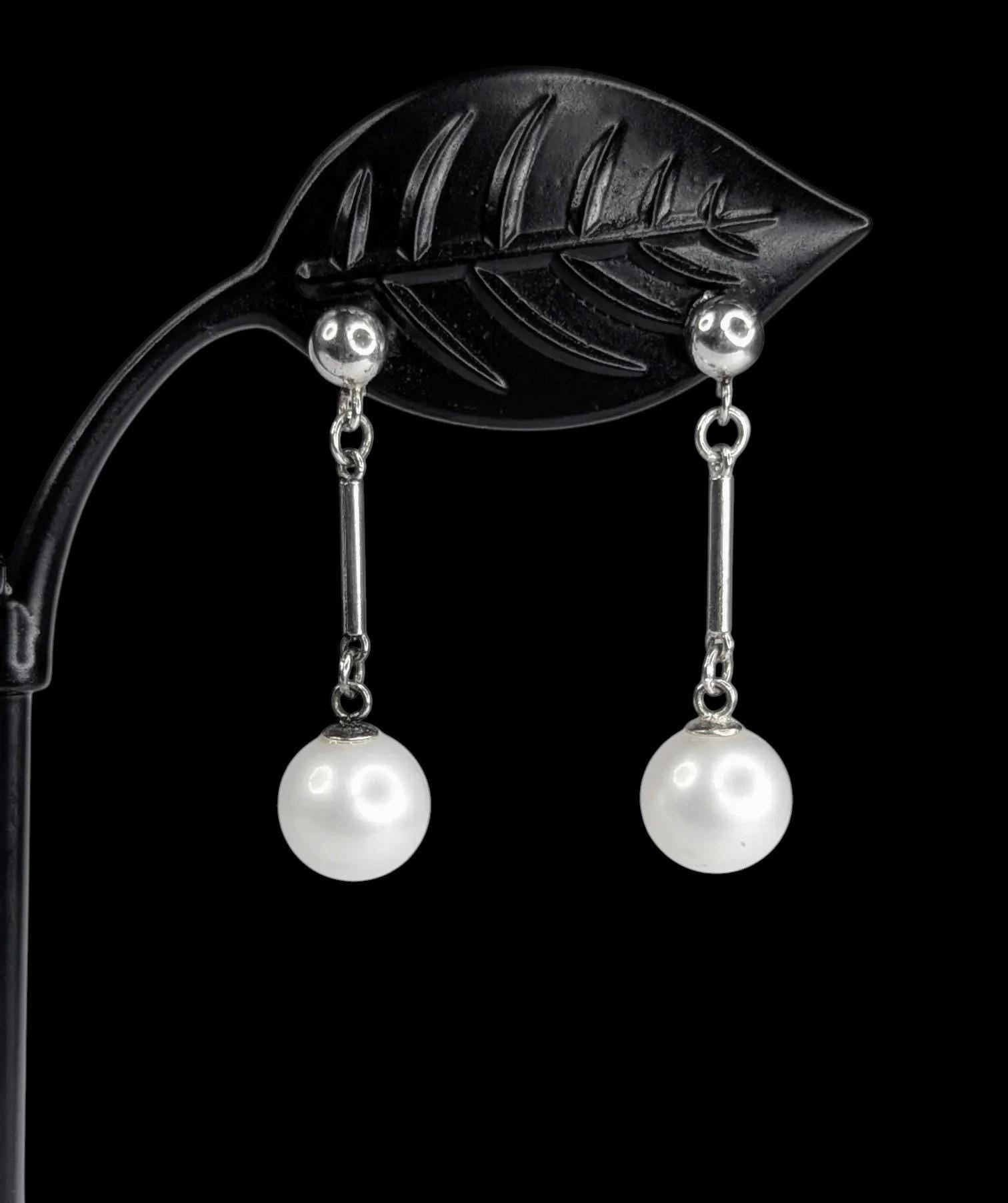 Vintage Sterling Silver and Saltwater Pearl Drop Post Back Earrings