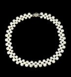 Vintage Triple Strand Button Pearl Collar Necklace 14K GF Clasp