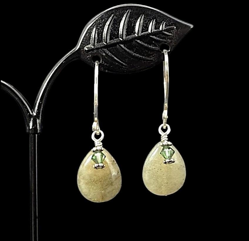 Sterling Green Quartz Dangle Earrings with Green Crystal Accents