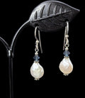 Sterling Silver and Coin Pearl Earrings with Blue Crystal Accents