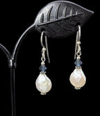 Sterling Silver and Coin Pearl Earrings with Blue Crystal Accents