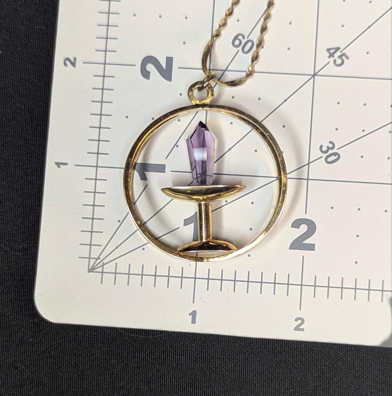 Vintage  Gothic Amethyst Dagger Pendant Necklace, Gold Vermeil over Sterling