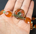 Vintage Carnelian, Jade, & 14k Gold Necklace, Estate Statement Choker