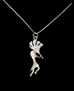 Vintage Sterling Silver Kokopelli Opal Inlay Pendant Necklace 18" Chain