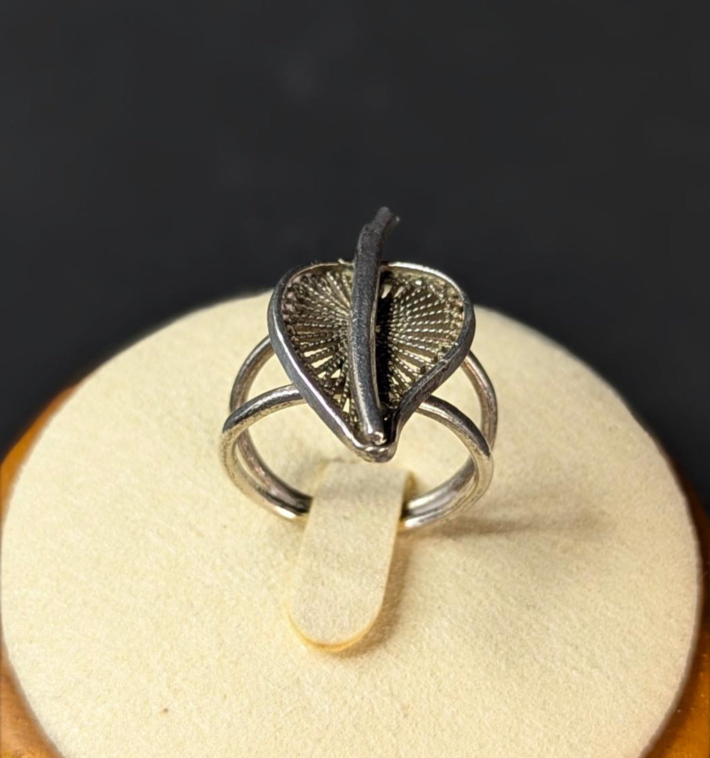 Vintage Filigree Poplar Leaf Ring: Handmade 925 Sterling Silver, Size 6.75-7