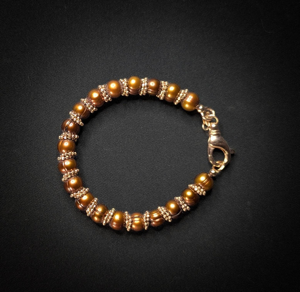 Vintage Honora Bronze Freshwater Pearl and Gold Tone Beaded Bracelet