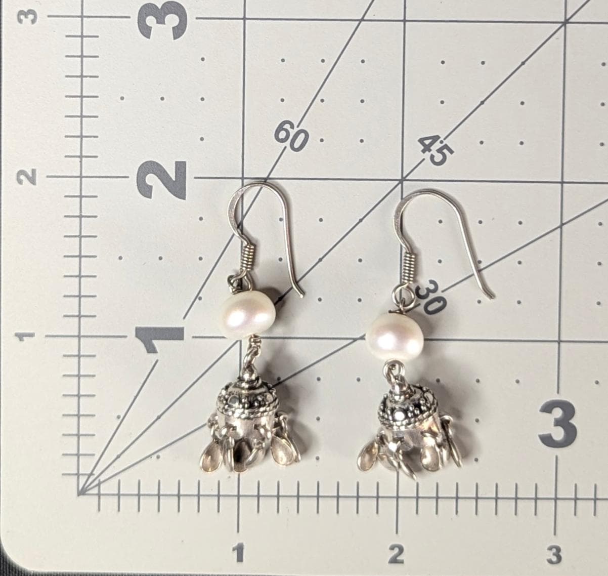 Vintage Freshwater Pearl and Sterling Silver Jhumka Dangle Earrings - 1.8" drop length