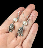 Vintage Freshwater Pearl and Sterling Silver Jhumka Dangle Earrings - 1.8" drop length