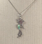Vintage Sterling Silver Kokopelli Opal Inlay Pendant Necklace 18" Chain